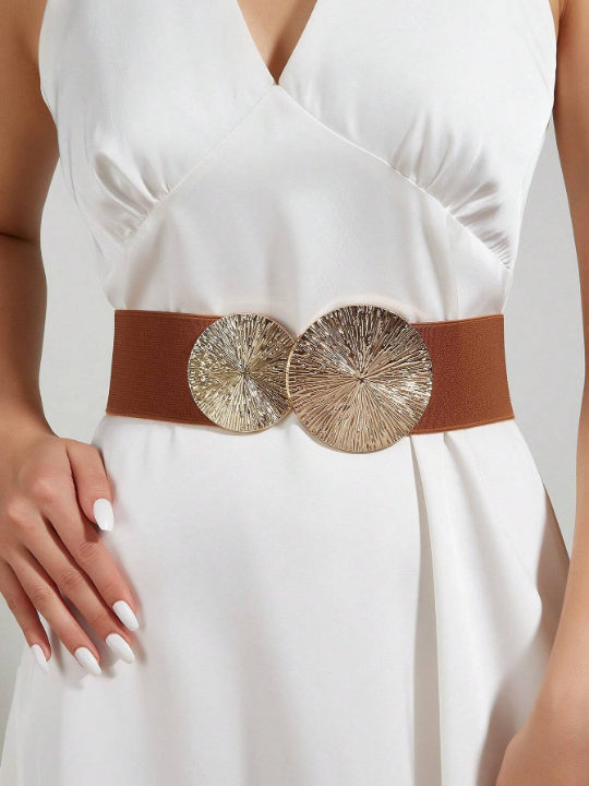 1pc Women Round Buckle Elastic Boho Belt