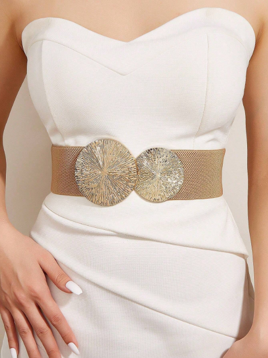 1pc Women Round Decor Symmetrical Buckle Boho Belt For Vacation