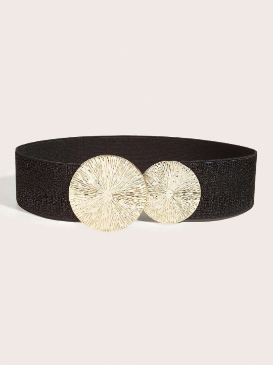 Textured Round Buckle Elastic Belt