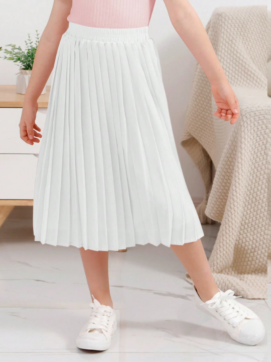 GORLYA Girls Chiffon Pleated Elastic Waist A-Line Bohemian Swing Long Skirt, Suitable For Casual Outdoor Shopping, Walking, Back-To-School, Dinner, Party.