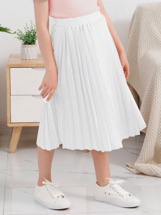 GORLYA Girls Chiffon Pleated Elastic Waist A-Line Bohemian Swing Long Skirt, Suitable For Casual Outdoor Shopping, Walking, Back-To-School, Dinner, Party.