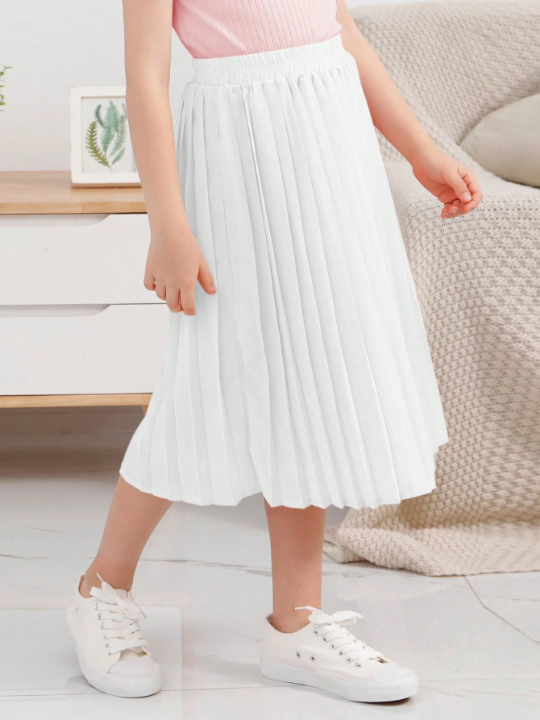 GORLYA Girls Chiffon Pleated Elastic Waist A-Line Bohemian Swing Long Skirt, Suitable For Casual Outdoor Shopping, Walking, Back-To-School, Dinner, Party.