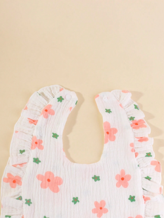 3pcs Baby Bibs With Ruffled Floral Muslin Fabric