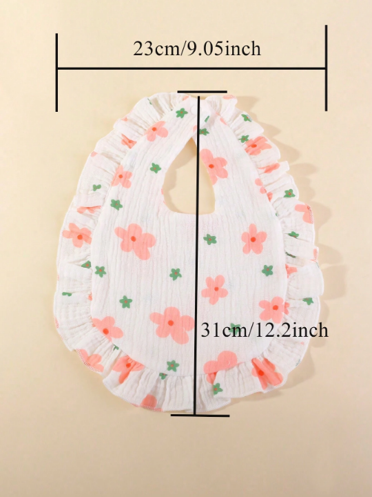 3pcs Baby Bibs With Ruffled Floral Muslin Fabric