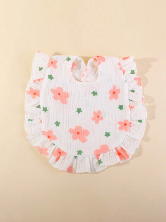 3pcs Baby Bibs With Ruffled Floral Muslin Fabric