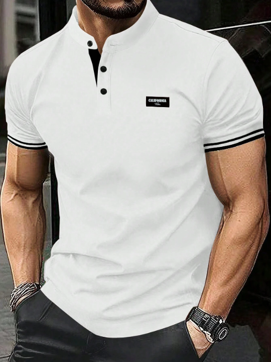 Manfinity Homme Men's Simple Solid Color Short Sleeve Polo Shirt