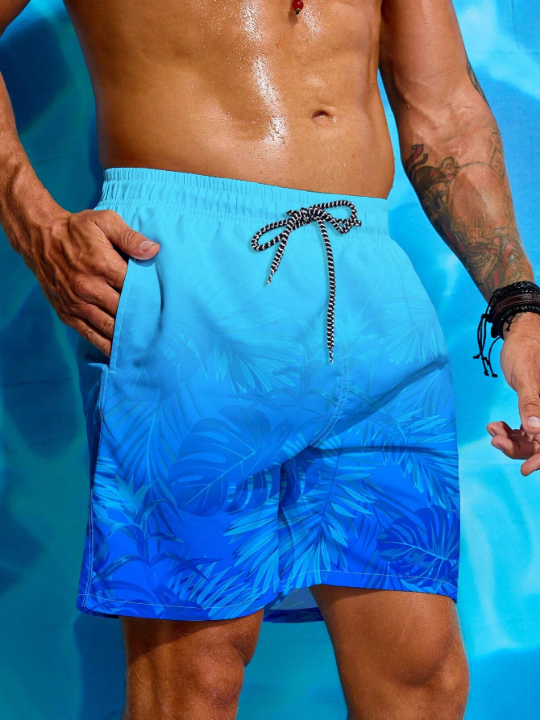 Manfinity Swimmode Men's Tropical Plant Printed Beach Shorts