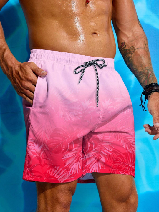 Manfinity Swimmode Men's Shorts With Tropical Plant Print For Beachwear