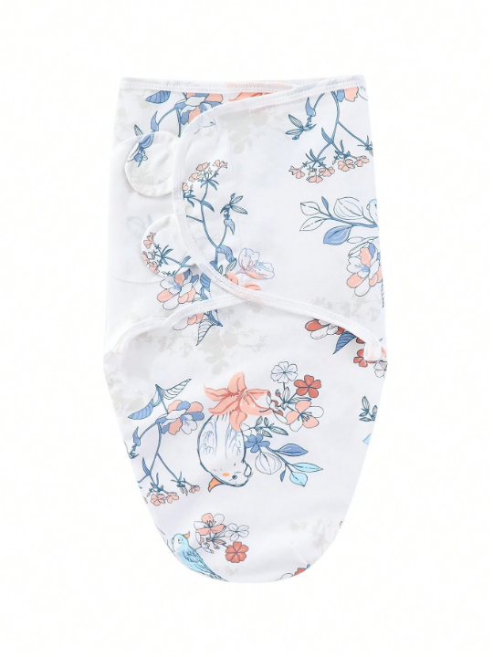 2pcs Baby Unisex Printed Spring/Summer Hat And Swaddle Blanket Set