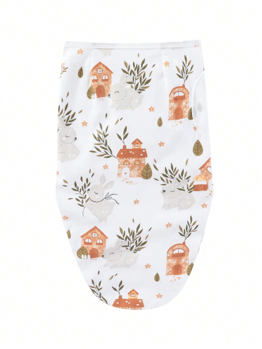 2pcs/Set Unisex Baby Printed Spring/Summer Hat And Swaddle Blanket