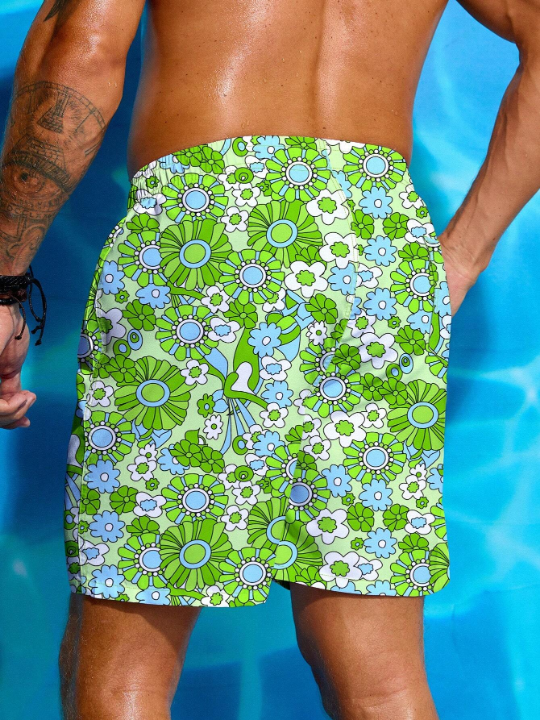 Manfinity Swimmode Men's Floral Print Beach Shorts, Summer Vacation