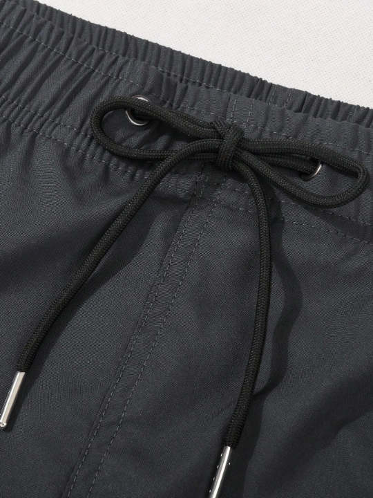 Men Drawstring Waist Flap Pocket Side Swim Trunks