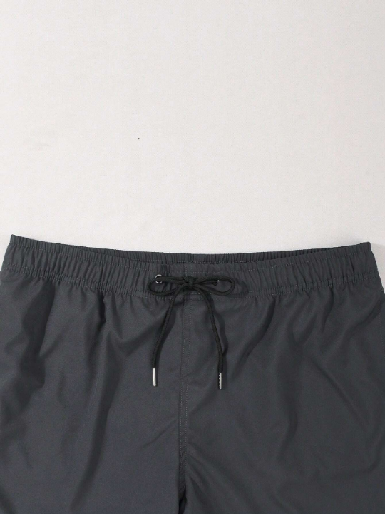 Men Drawstring Waist Flap Pocket Side Swim Trunks