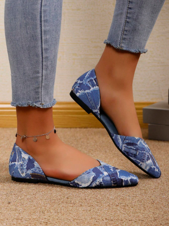 New Arrival Women Plus Size Denim Fabric Pointed Light Slip-Proof Summer Flat Shoes In Versatile Style For Foreign Trade