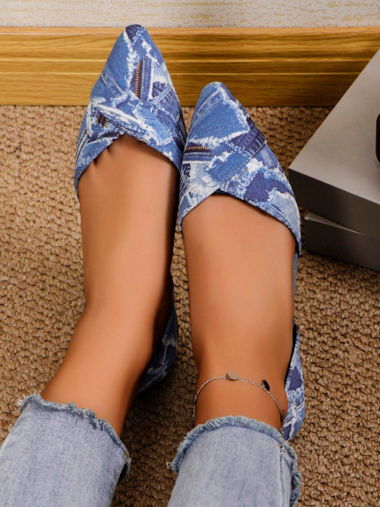 New Arrival Women Plus Size Denim Fabric Pointed Light Slip-Proof Summer Flat Shoes In Versatile Style For Foreign Trade