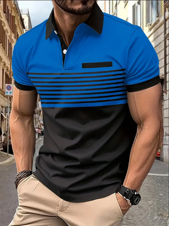 Manfinity Homme Men's Color-Block Striped Polo Shirt