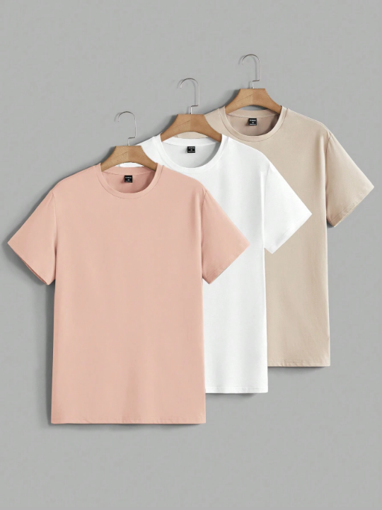 Manfinity Homme Men Solid Color Casual Short Sleeve T-Shirt For Summer