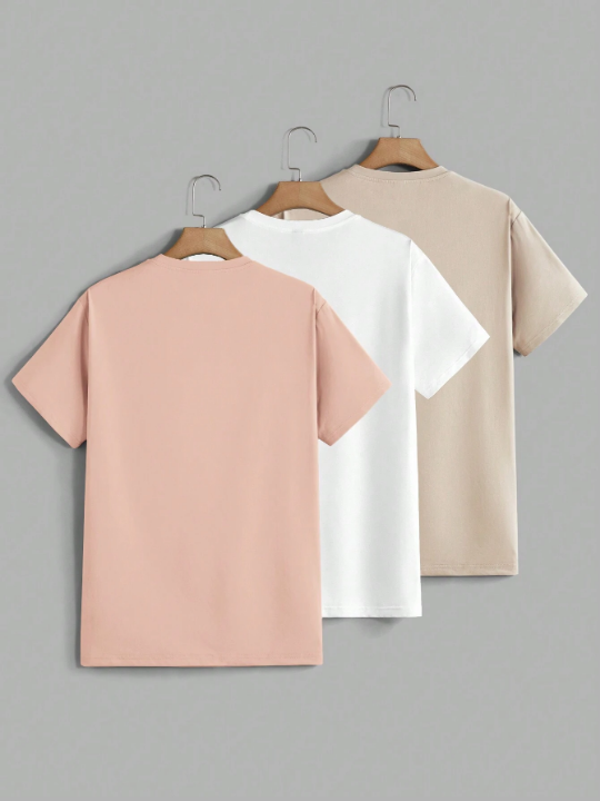 Manfinity Homme Men Solid Color Casual Short Sleeve T-Shirt For Summer