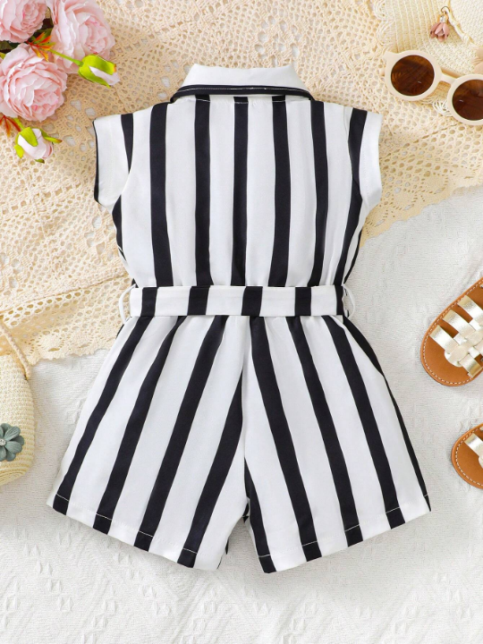 Baby Girls" Striped Print Front Button Summer Romper