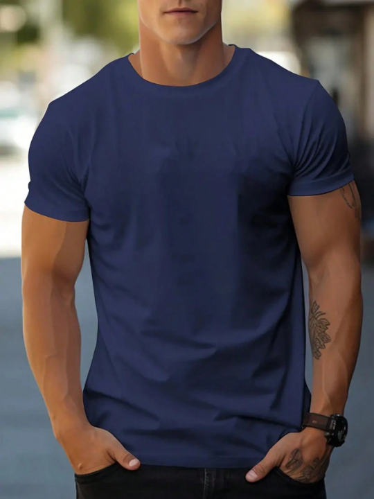 Men's Solid Color Short Sleeve T-Shirt For Summer