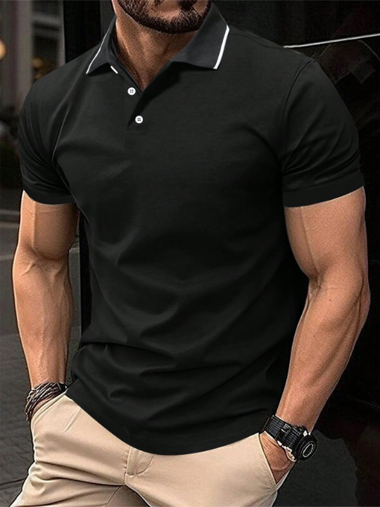 Manfinity Mode Men's Short Sleeve Casual Polo Shirt With Button Placket