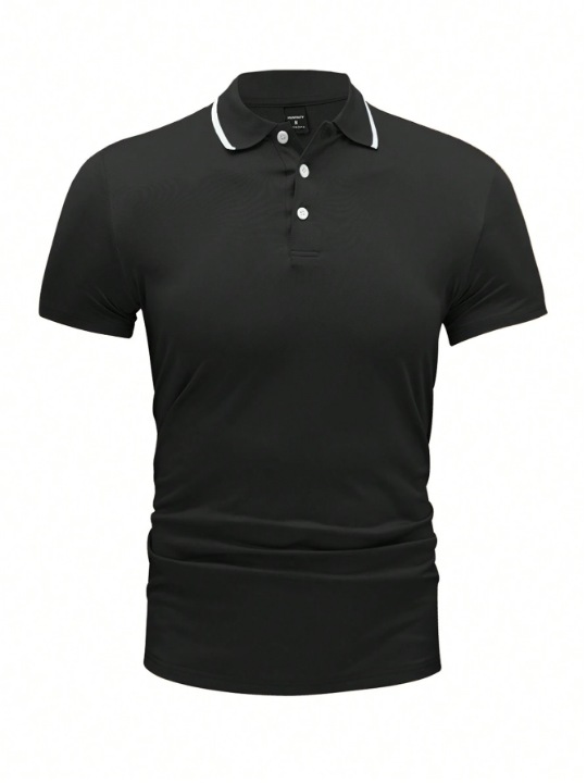 Manfinity Mode Men's Short Sleeve Casual Polo Shirt With Button Placket