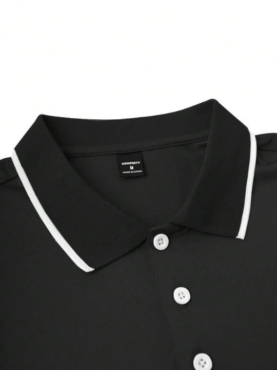 Manfinity Mode Men's Short Sleeve Casual Polo Shirt With Button Placket