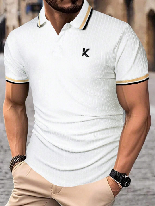 Manfinity Hypemode Men's Printed Letter Short Sleeve Polo Shirt