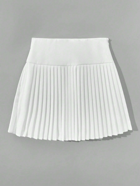 Teen Girl Knitted Solid Color Leisure Skirt With Built-In Anti-Lightning Shorts And Pleats