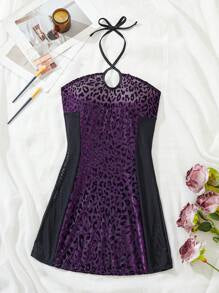 Women's Burnt Purple Hot Fabric U-Neck Dress