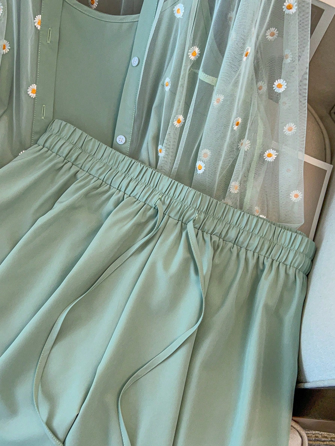 Regalyn Plus Size Women's Net Embroidery Crochet Vest, Camisole & Shorts 3pcs Set, Elegant Casual Outfit For Summer