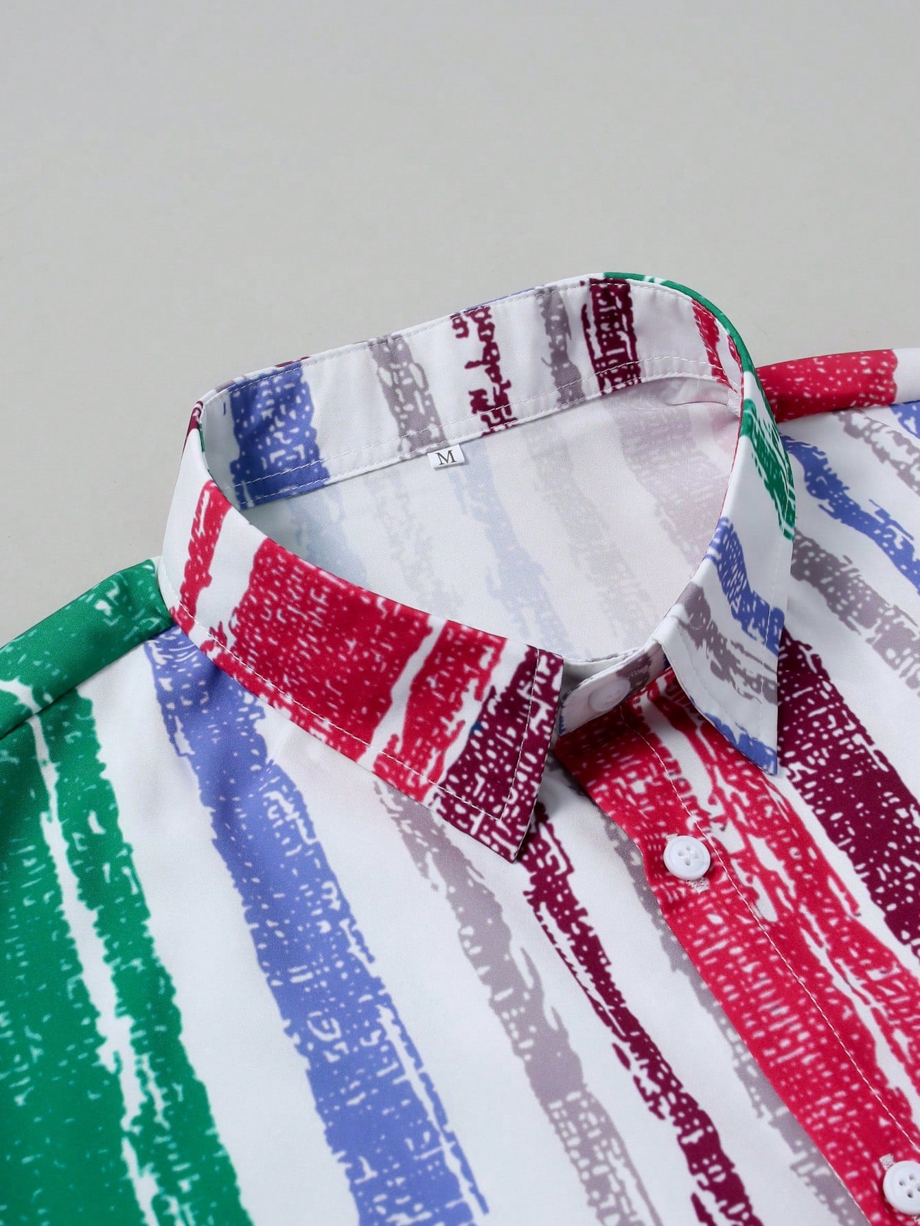 Men's Contrast Color Striped Button Front Short Sleeve Shirt