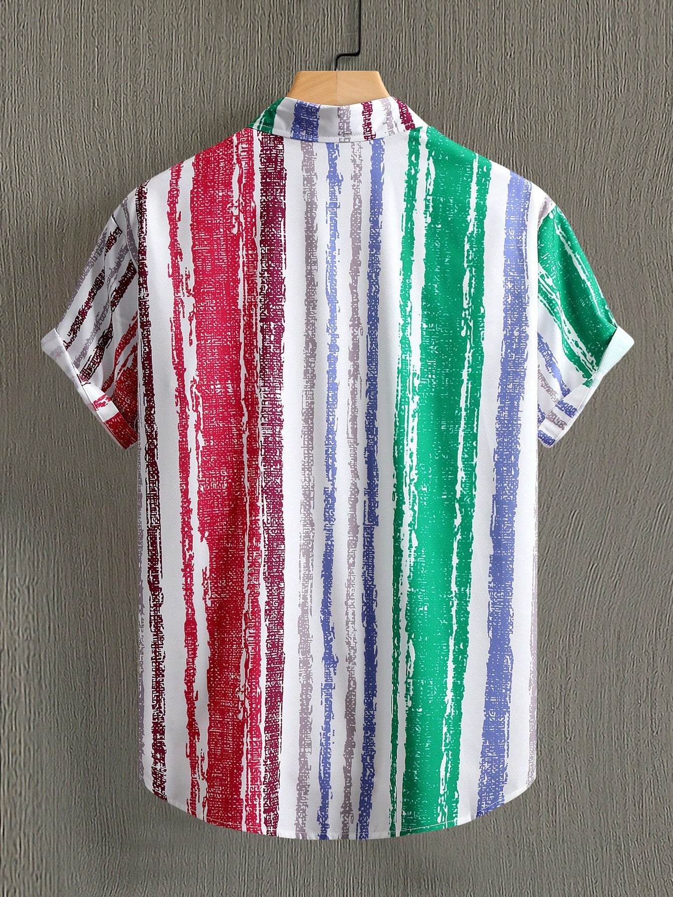 Men's Contrast Color Striped Button Front Short Sleeve Shirt