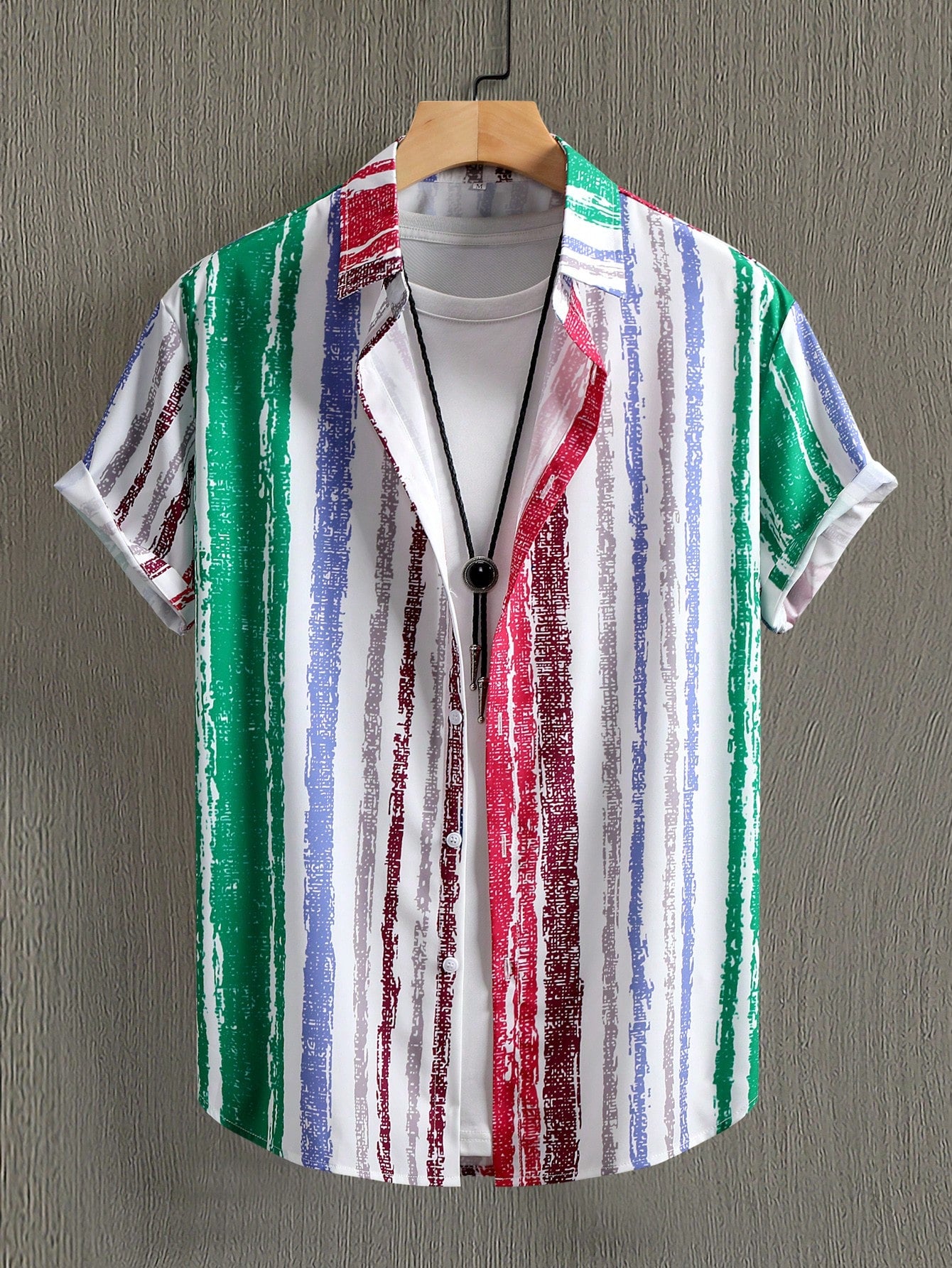 Men's Contrast Color Striped Button Front Short Sleeve Shirt