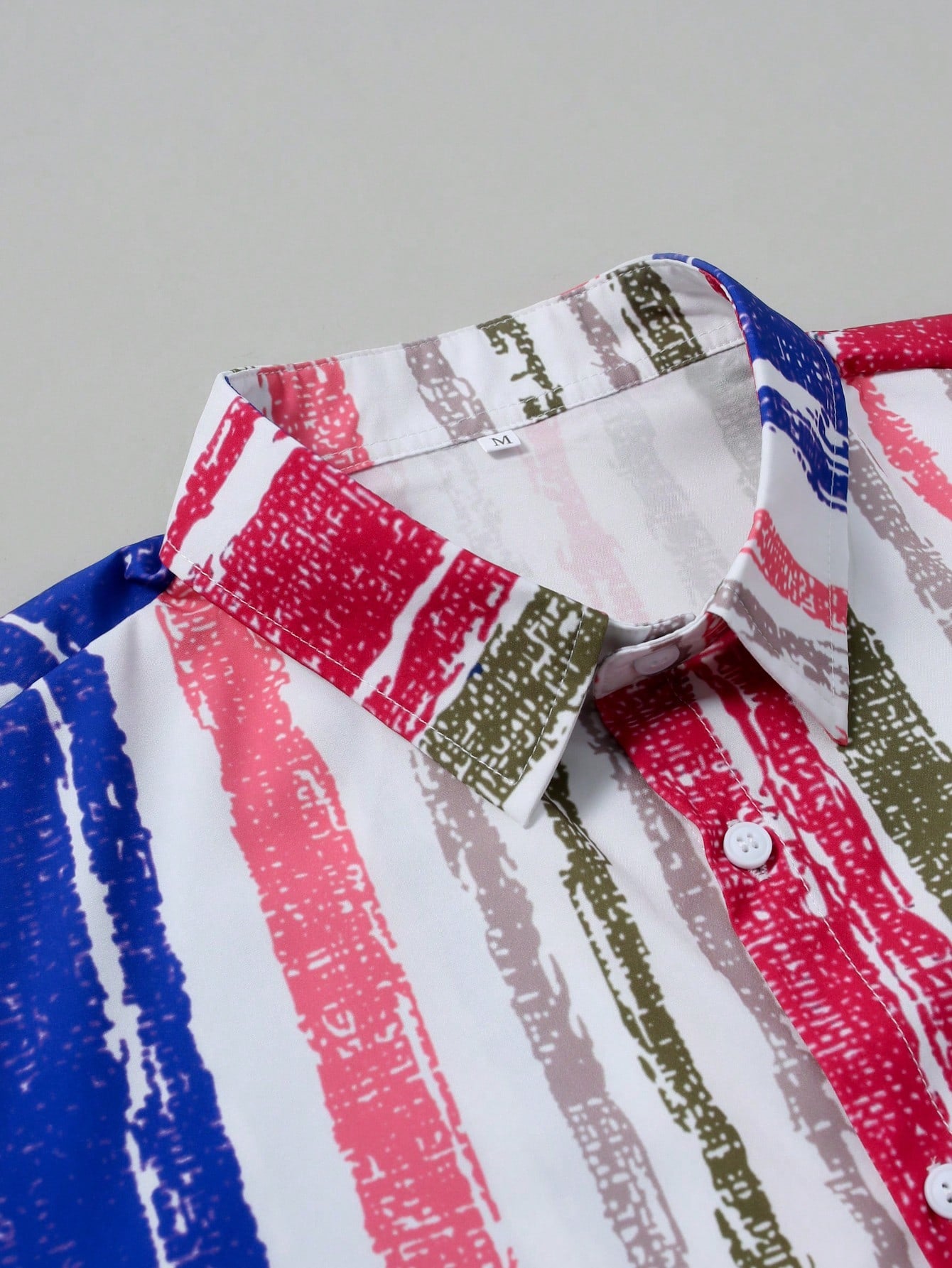 Men's Contrast Color Striped Button Front Short Sleeve Shirt