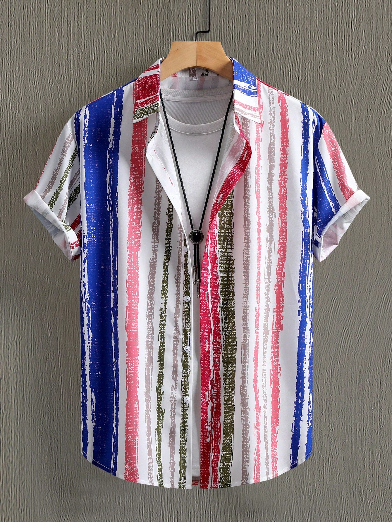Men's Contrast Color Striped Button Front Short Sleeve Shirt