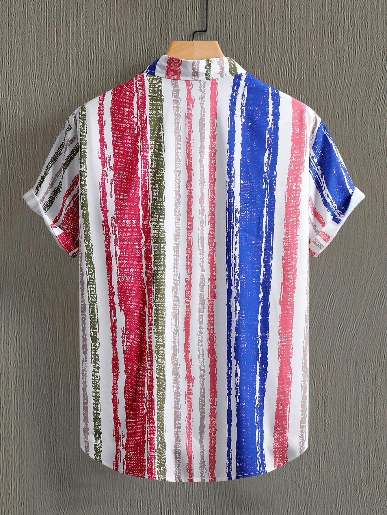 Men's Contrast Color Striped Button Front Short Sleeve Shirt