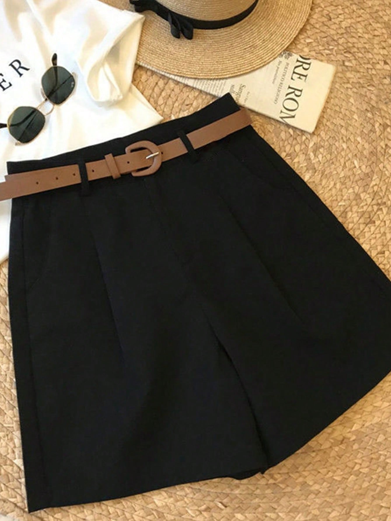 3pcs/Set Women Black White Coffee Casual Commuting Business Shorts