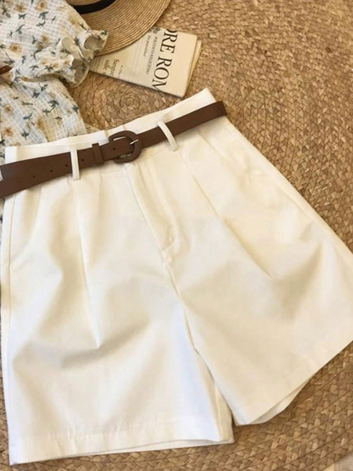 3pcs/Set Women Black White Coffee Casual Commuting Business Shorts