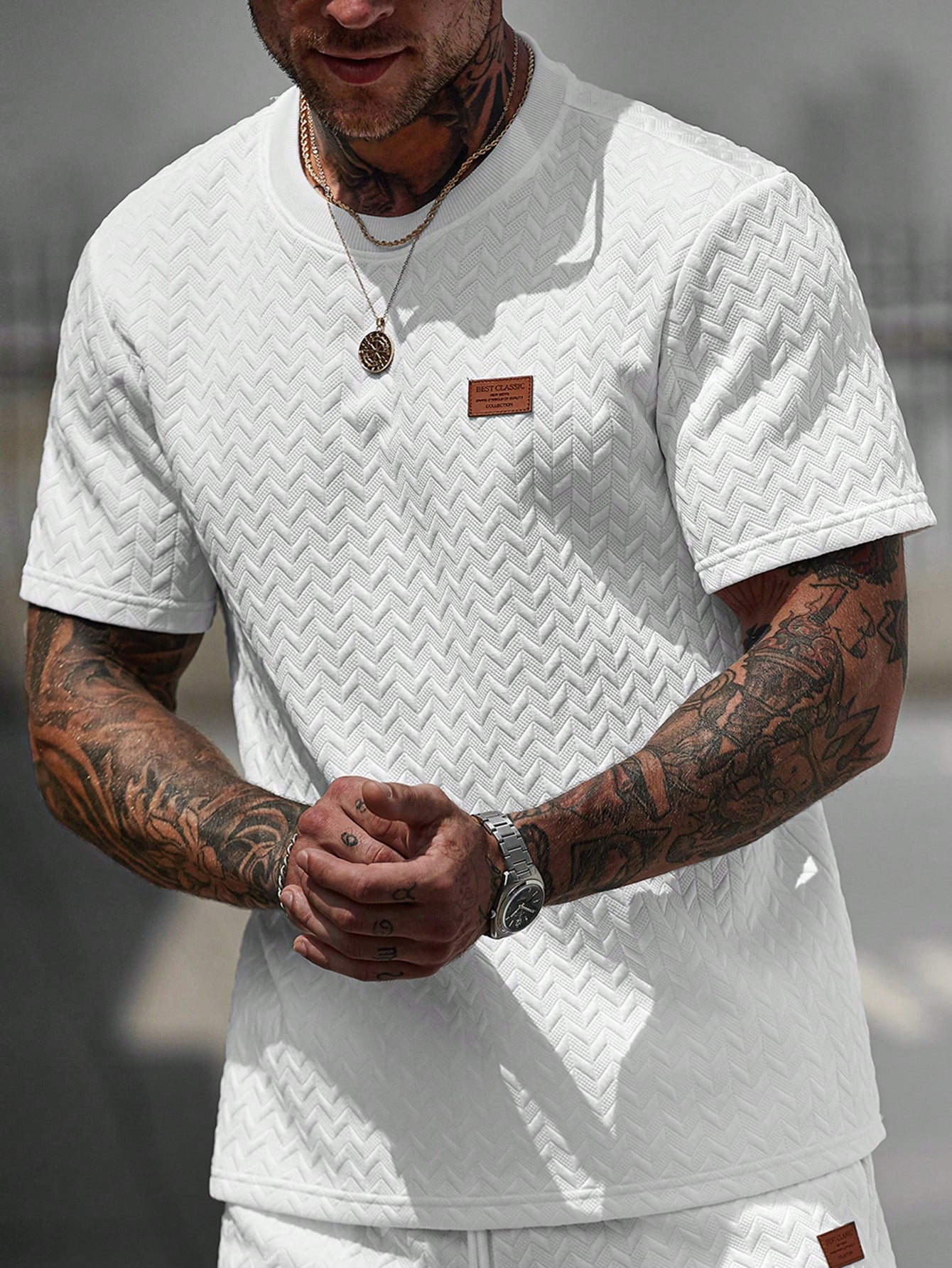 Manfinity CasualCool Men's Summer Jacquard Ribbed Collar Short Sleeve T-Shirt, Fine Gift For Boyfriend Or Husband