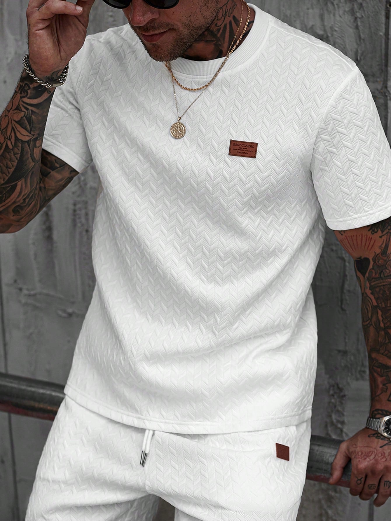 Manfinity CasualCool Men's Summer Jacquard Ribbed Collar Short Sleeve T-Shirt, Fine Gift For Boyfriend Or Husband