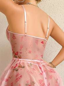 Romantic Pink Lace Patchwork Padded Bra & Suspender Nightdress
