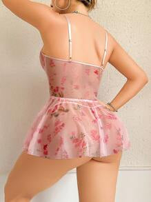 Romantic Pink Lace Patchwork Padded Bra & Suspender Nightdress