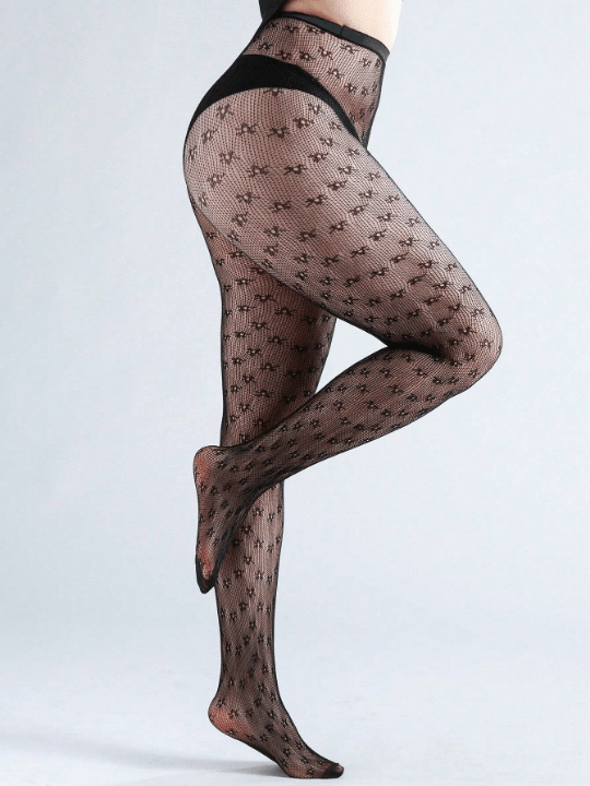 1pair Big Size Women's Fishnet Stockings With Floral Print, Full Length For Spring And Summer - Lolli World Marketplace