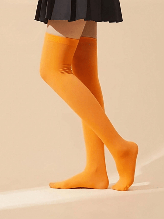 1pair Orange Smooth Opaque Women's Over Knee Socks - Lolli World Marketplace