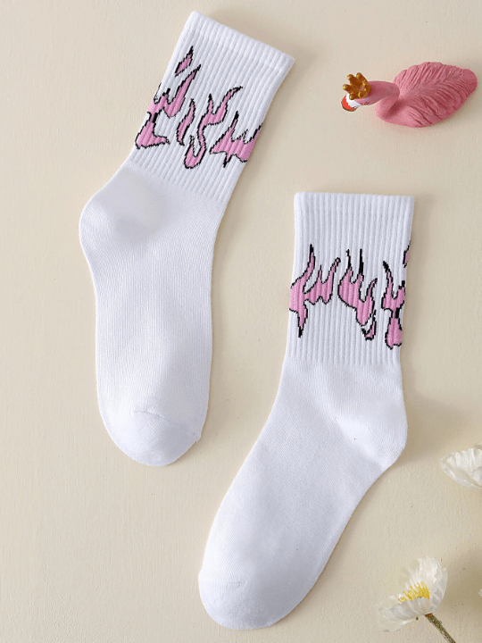 1pair Women Fire Pattern Crew Socks For Daily Life - Lolli World Marketplace