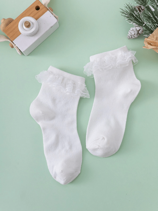 1pair Women Floral Embroidered Ruffle Trim Romantic Style Ankle Socks - Lolli World Marketplace