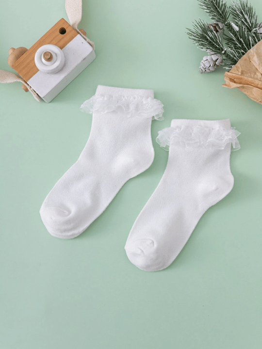1pair Women Floral Embroidered Ruffle Trim Romantic Style Ankle Socks - Lolli World Marketplace