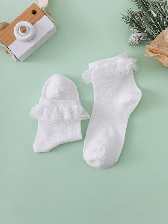1pair Women Floral Embroidered Ruffle Trim Romantic Style Ankle Socks - Lolli World Marketplace