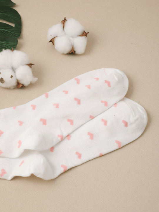 1pair Women Heart Pattern Fashionable Crew Socks For Daily Life - Lolli World Marketplace
